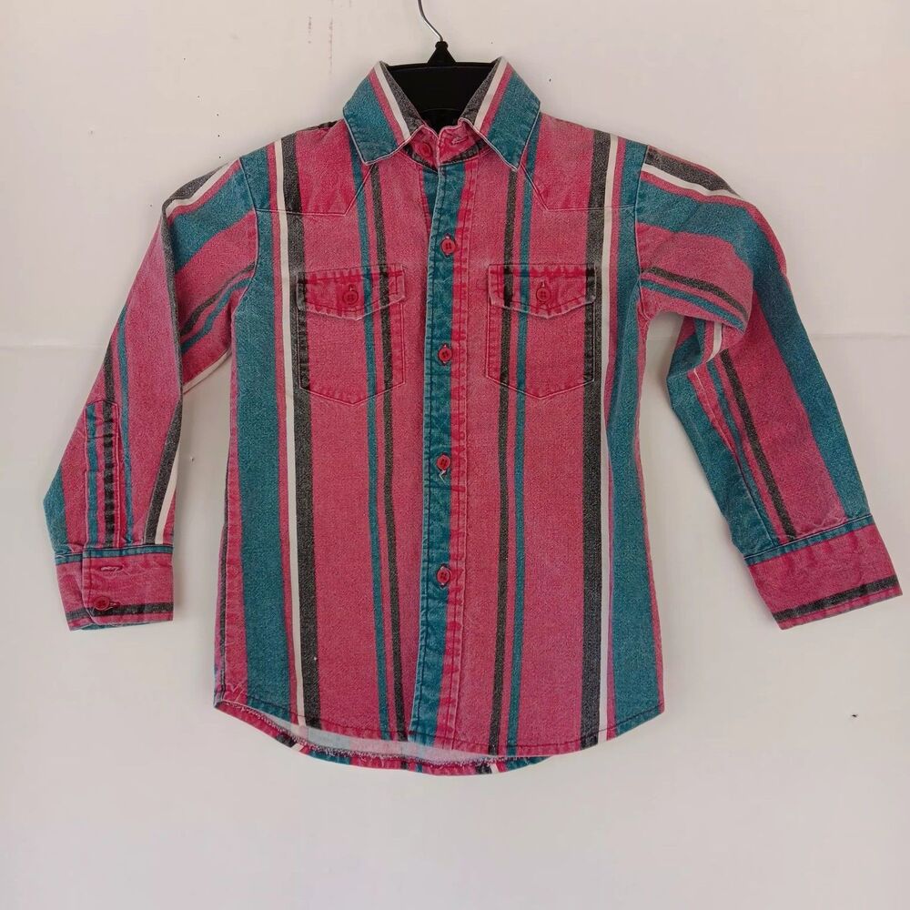 Vintage Wrangler Brush popper Shirt Boy Sz 5 Western Rodeo Retro Festival Stripe
